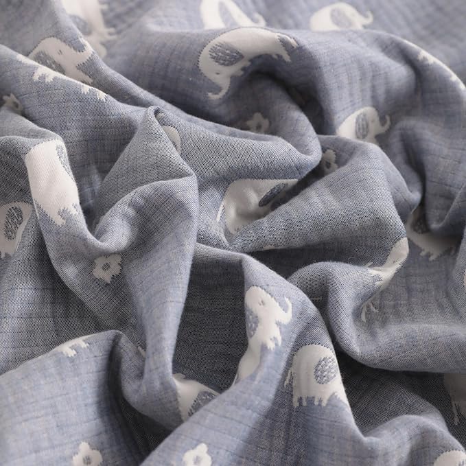 NTBAY 3 Layer Muslin Cotton Toddler Blanket, Jacquard Reversible Nursery Bed Blanket, Super Soft and Thermal for All Seasons, Decoration Gift, 30"x40", Blue Elephant