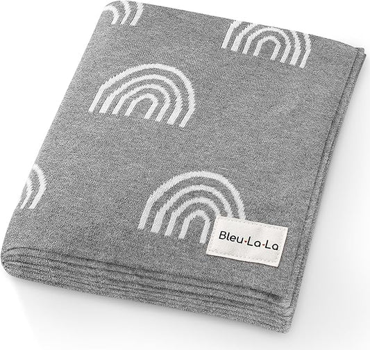 Gender Neutral Receiving Blanket 100% Cotton Buttery Soft Cozy Receiving Swaddle Crib Stroller Blanket for Shower Gift Registry for Newborns, Infants, Toddlers (Rainbow - Grey)
