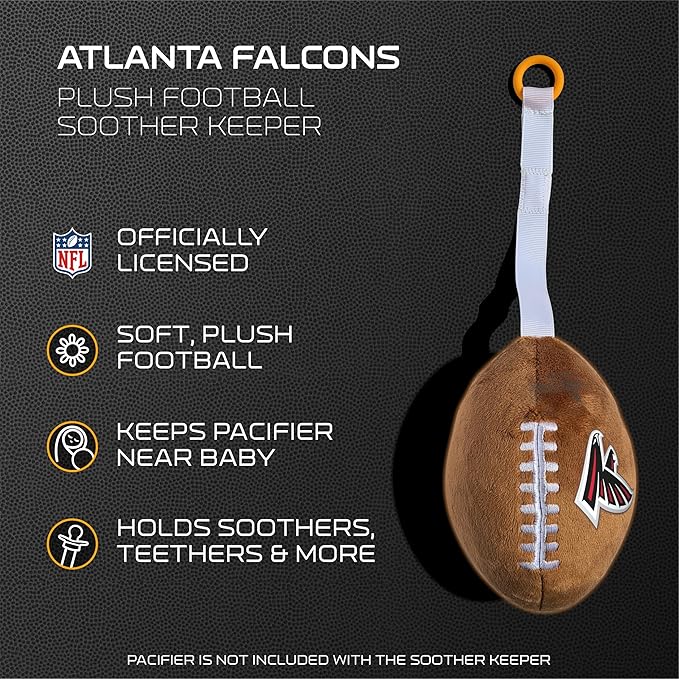 Atlanta Falcons Plush Football Pacifier Holder by Smilo - Officially Licensed NFL Soother Holder - Soft Plush Toy and Dummy Holder - Fits Any Pacifier - Stroller Accessory & Newborn Essential