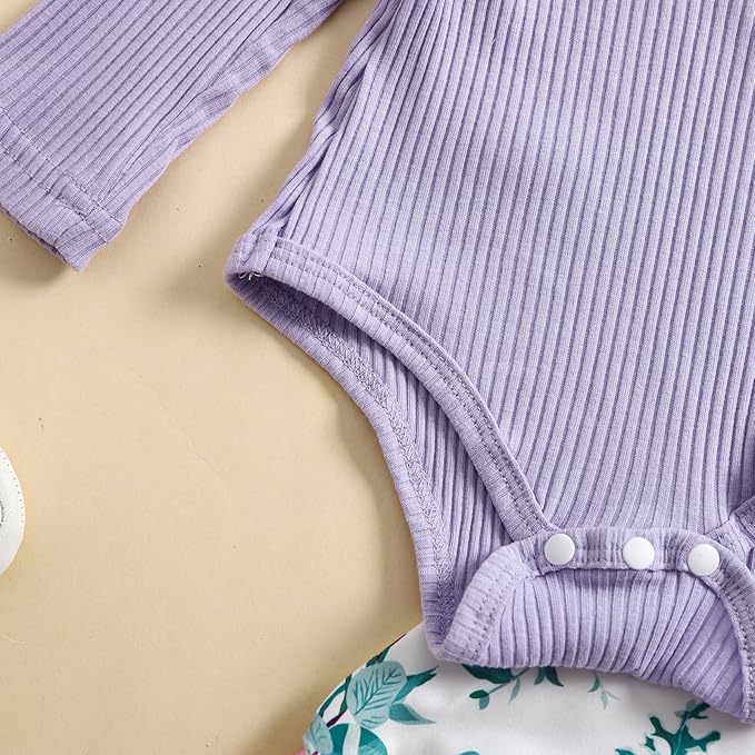 Baby Girls Clothes Ribbed Romper Bodysuit Pants Headband Set Fall Winter Outfits