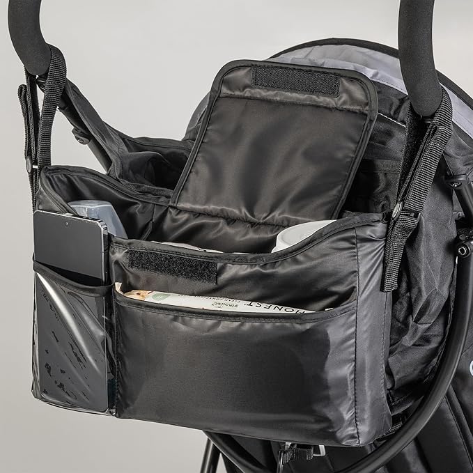 Tiny Twinkle Universal Stroller Organizer with Adjustable Strap - Waterproof Stroller Caddy Fits Baby Jogger, Nuna, Graco, Donna and Bugaboo Strollers（Black）