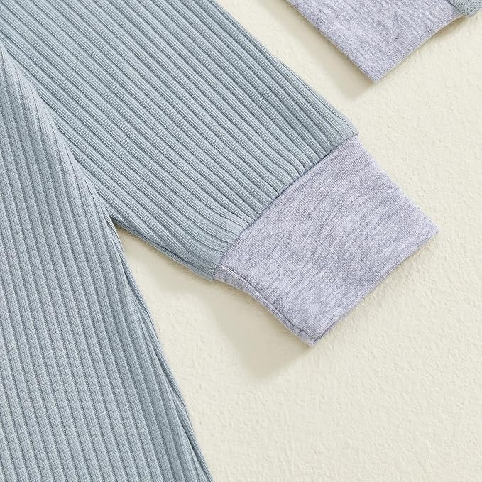 fhutpw Newborn Baby Boy Clothes Ribbed Knit Bodysuit 3 6 Months Infant Fall Long Sleeve Splicing Color Romper Jumpsuit & Hat