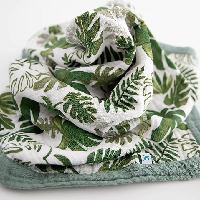 Little Unicorn Newborn Receiving Quilt | Ultra- Soft, Multi-Layered Muslin Fabric | Gift for Newborns & on-The-go (Tropical Leaf)