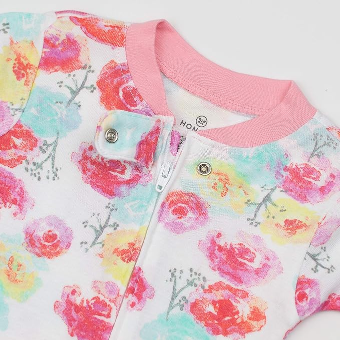 HonestBaby Non-Slip Footed Pajamas One-Piece Sleeper Zip-Front Pjs 100% Organic Cotton for Baby Girls