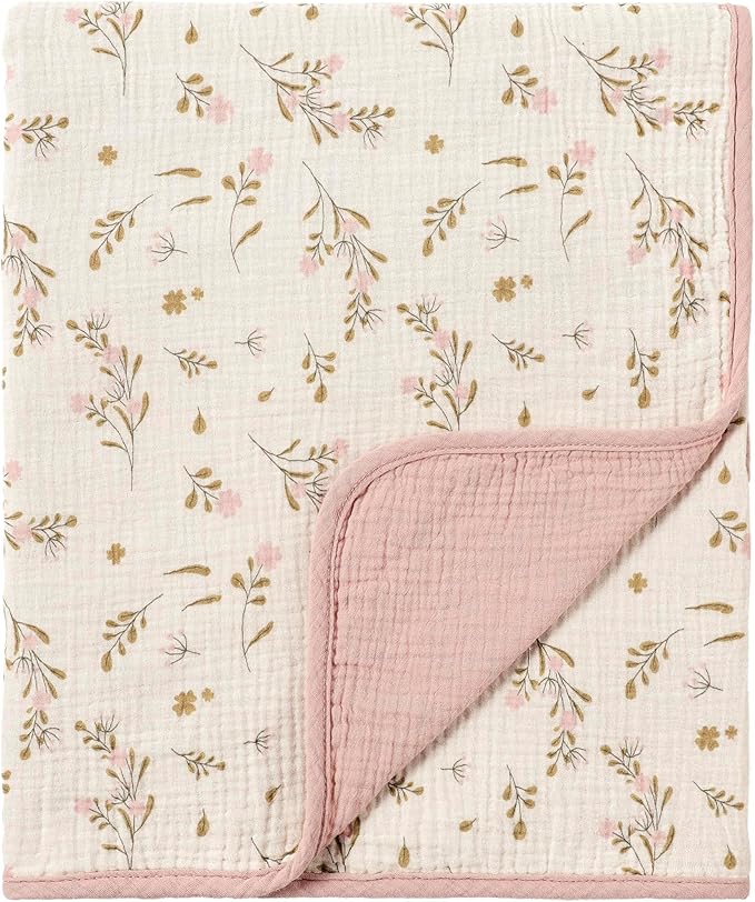 CREVENT 40''X40'' 100% Organic Cotton Muslin Baby Blanket for Newborns, Essential for Baby Shower Birthday Gift - Flower 100X100cm