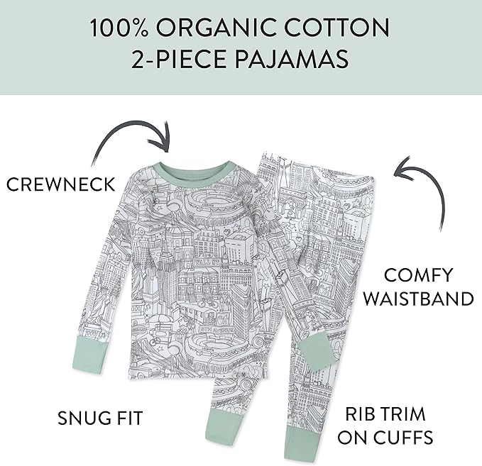 HonestBaby Classics 2-Piece Pajamas Sleepwear Pjs 100% Organic Cotton for Baby, Toddler, Kids