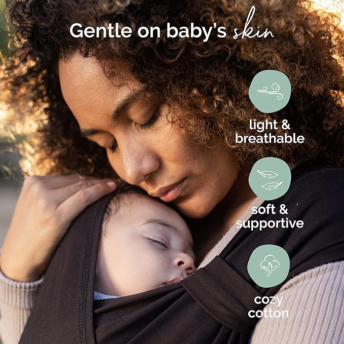 Boba Bliss Pre-Wrapped Baby Carrier with Buckle - Newborn to 7-35 lbs Light, Breathable & Easy to Adjust Hybrid Infant Sling & Toddler Carrier - Certified Hip-Healthy for 0-18 Months - Black