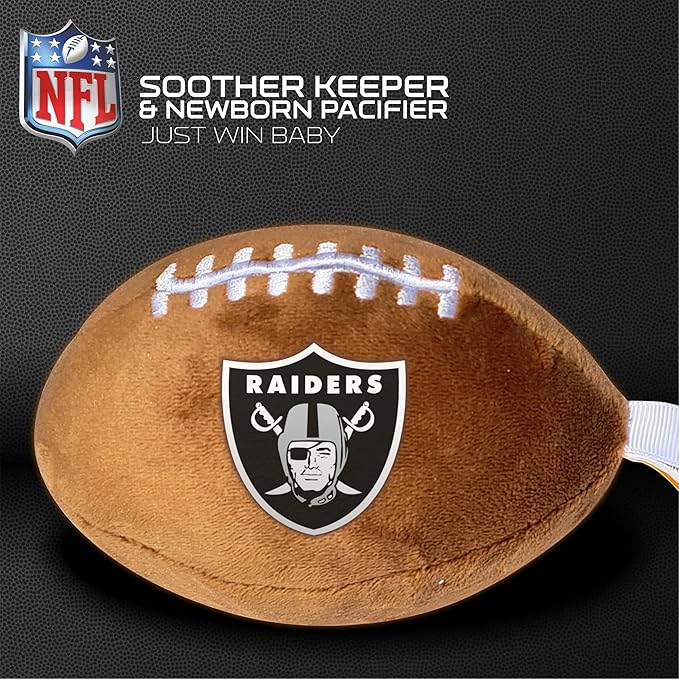 Las Vegas Raiders Plush Football Pacifier Holder with Newborn Paci by Smilo - Officially Licensed NFL Soother Holder - Soft Plush Toy and Binky - Fits Any Pacifier - NFL Baby Essential