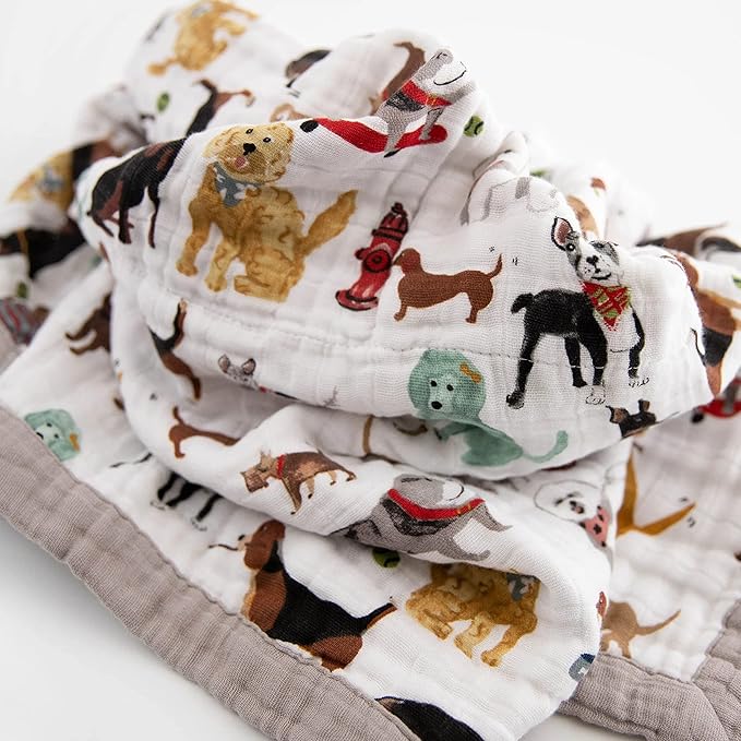 Little Unicorn Newborn Receiving Quilt | Ultra- Soft, Multi-Layered Muslin Fabric | Gift for Newborns & on-The-go (Woof)
