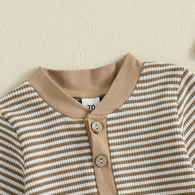 fhutpw Newborn Baby Boy Clothes Ribbed Knit Bodysuit 3 6 Months Infant Fall Long Sleeve Splicing Color Romper Jumpsuit & Hat