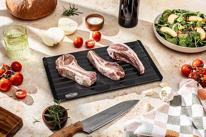 BLAZIN' THAW Defrosting Tray for Frozen Meat | 14” Large-Size | Aluminium Plate for Thawing Frozen Food | Natural Thawing Process | No Microwaves, No Cold/Warm Water Required |