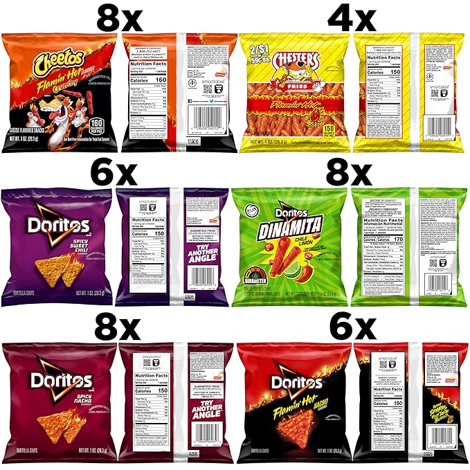 Frito Lay Fiery Mix Variety Pack, Hot & Spicy Snacks Single Serve Bags, (Pack of 40), Flamin' Hot Cheetos, Doritos, Chester's Hot Fries