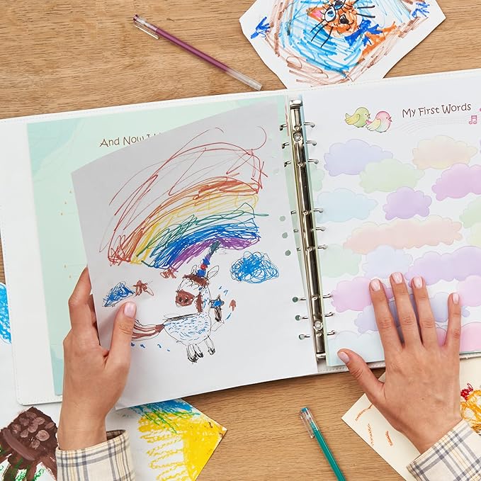 Leather-Bound Baby Memory Book Boy Girl - Beautiful Baby Scrapbook Album with Monthly Milestone Stickers | Loose-Leaf Elephant Baby Book Memory Keepsake Journal for Newborns