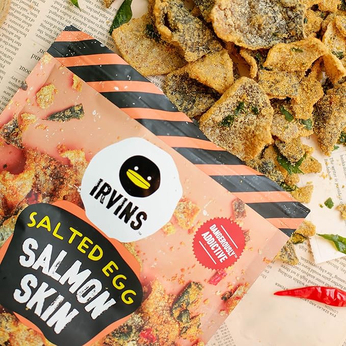 IRVINS Salted Egg Salmon Skin Chips Crisps | Premium Hand Cooked | Halal | High Protein | Keto-Friendly | 3.7 oz (Pack of 3)