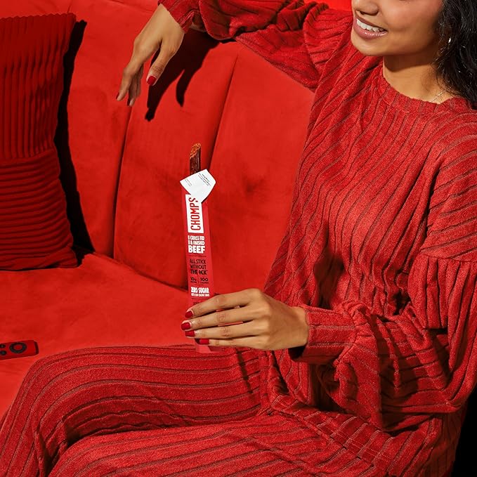 Chomps Grass-Fed and Finished Smoky BBQ Seasoned Beef Jerky Snack Sticks 24-Pack - Keto, Paleo, Whole30, 10g Lean Meat Protein, Gluten-Free, Zero Sugar Food, Non-GMO