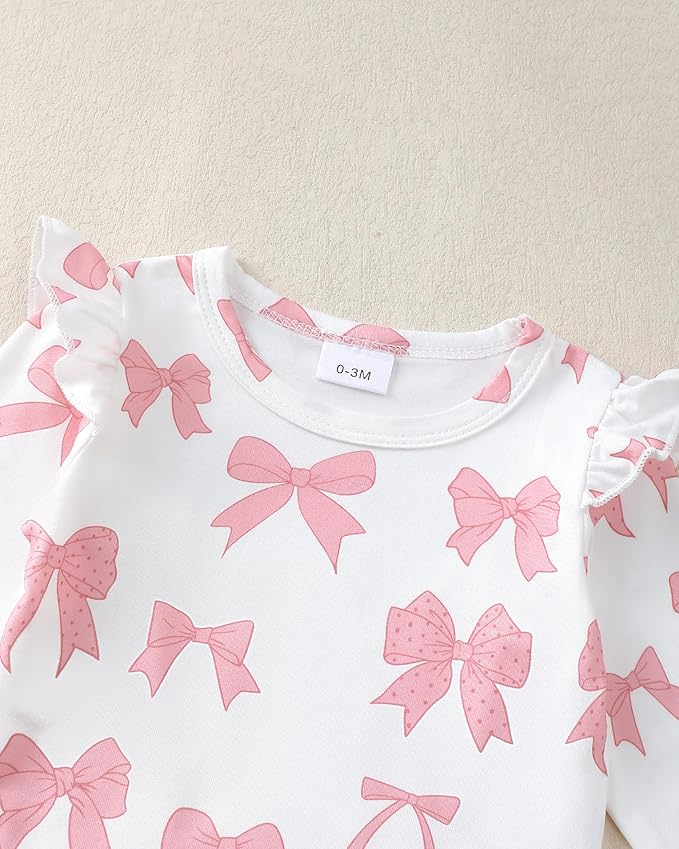 Renotemy Preemie Newborn Baby Girl Clothes Infant Romper Fall Winter Outfits Gifts for Girls Cute Bell Bottoms Pant Sets