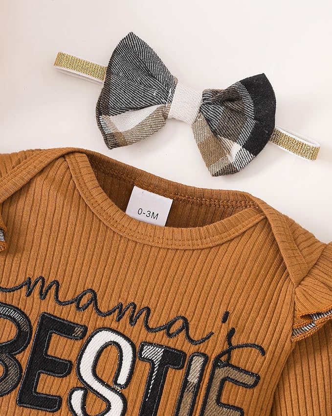 SUNNY PIGGY Baby Girl Clothes Newborn Outfits Infant Ruffle Romper 0-18M Fall Winter Flower Plaid Pants Clothing Set