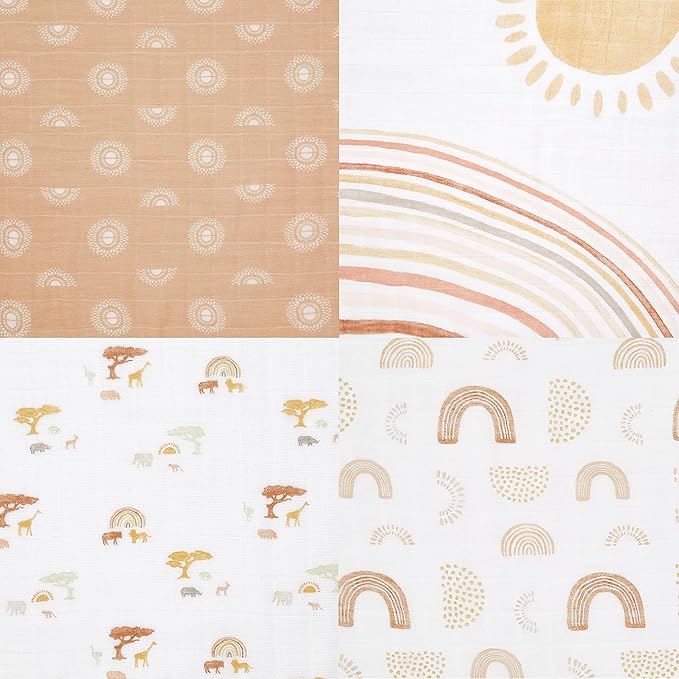 aden + anais Burpy Bib, 100% Cotton Muslin, Soft Absorbent 4 Layers, Multi-Use Burp Cloth and Bib, 22.5" X 11", 2 Pack, Keep Rising