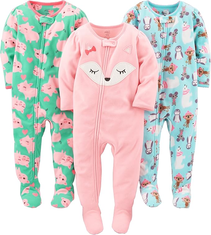 Simple Joys by Carter's girls Loose-Fit Flame Resistant Fleece Footed Pajamas