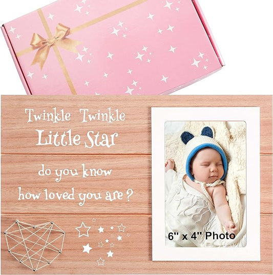 Best Shower Gifts for Baby-Baptism Present-Shower Party Present for Newborn,Birthday Christmas Gift for Baby Kids Boys Girls-Wooden Photo Frame Picture Frame-Twinkle Twinkle Little Star