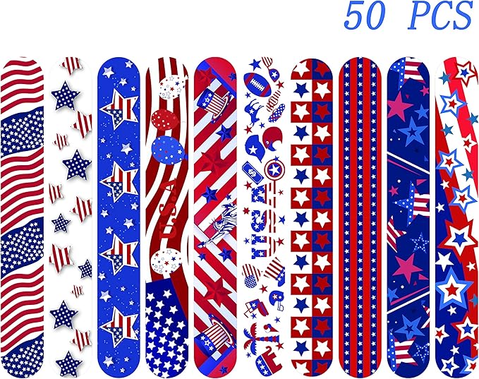 50 Pcs Slap Bracelets for Kids 4th of July Slap Bracelets Bulk Snap Bracelet Party Supplies Favors Classroom Prizes Exchanging Gifts