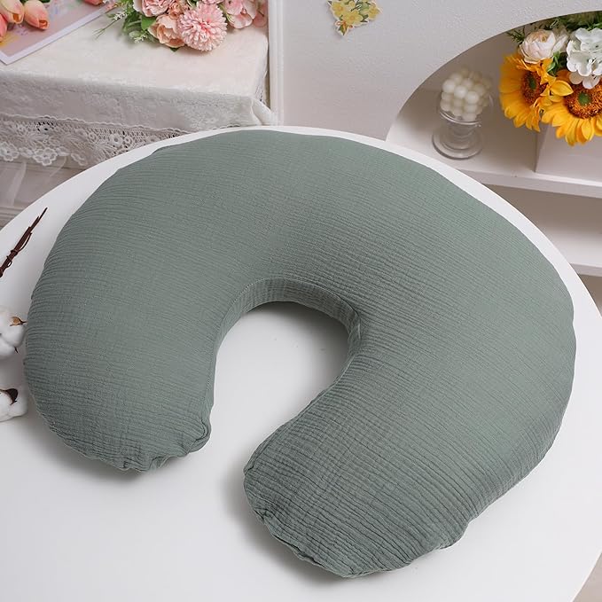 Onacosht Muslin Nursing Pillow Cover 2 Pack 100% Cotton Ultra Soft Breastfeeding Pillow Covers for Baby Boy and Girl, Cactus and Green