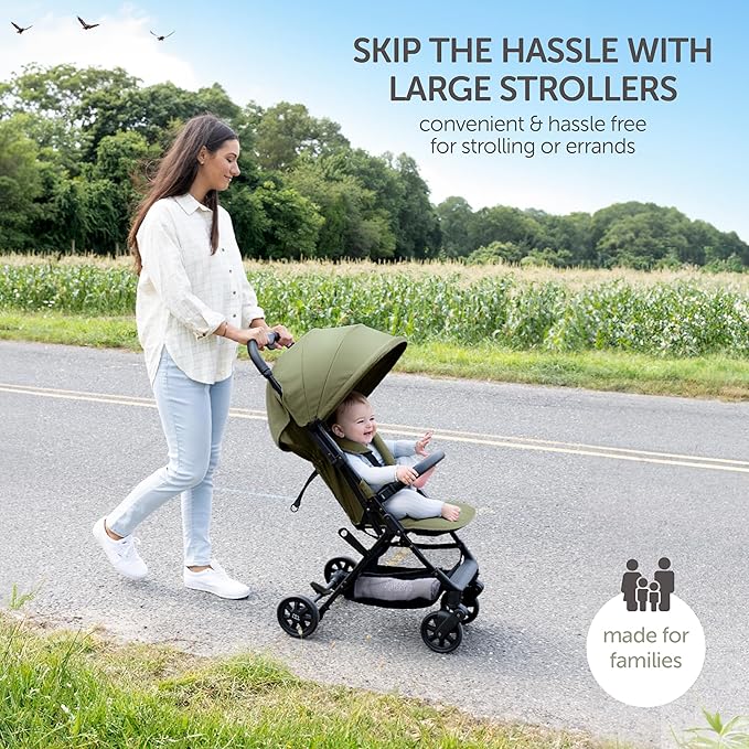 Lightweight Travel Stroller for Baby & Toddlers - Easy Fold & Compact Stroller with Canopy, Storage Basket, Multi-Position Recline & Convenient One-Hand Fold (Green)