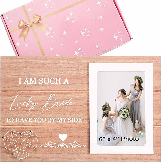 Wedding Photo Picture Frame -Bridesmaids Present-Maid of Honor Present-Mother of the Bride Gift- Mother of the Groom Keepsake-Bachelorette Party Keepsake-Bridal Shower Gift-I Am Such a Lucky Bride