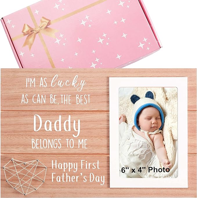 Christmas Gifts-First Father's Day Present for Dad-Father's Day Picture Frame Gift for Daddy-New Dad Presents-Photo Frame Presents for Papa-I'm As Lucky As Can Be,the Best Daddy Belongs to Me