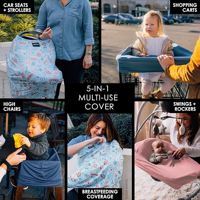 Milk Snob Original Marvel 5-in-1 Baby Cover, Breastfeeding, Car Seat, Carrier, Stroller, High Chair, Shopping Cart, Canopy, Baby Shower Gender Neutral Gifts, Nursing Top (Spider-Man Sketch Book)