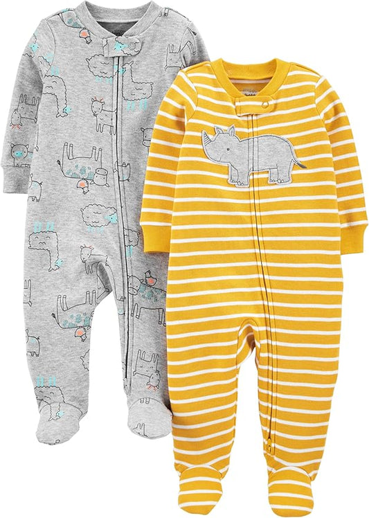 Simple Joys by Carter's Baby Boys' 2-Way Zip Thermal Footed Sleep and Play, Pack of 2