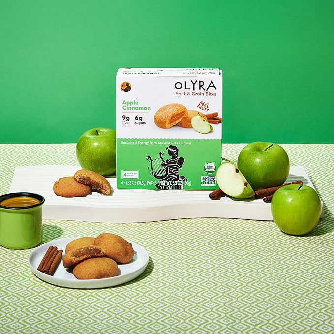 Olyra Apple Cinnamon - Organic Soft Baked Fruit Bars - High Fiber - Healthy Breakfast Snack with Real Fruit Filling - Healthy Snacks for Adults - Office & School Kids Snack - Pack of 12