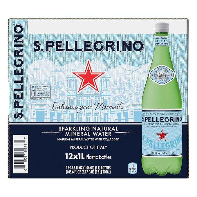 S.Pellegrino Sparkling Natural Mineral Water, 33.8 fl oz. Plastic Bottles (Pack of 12)
