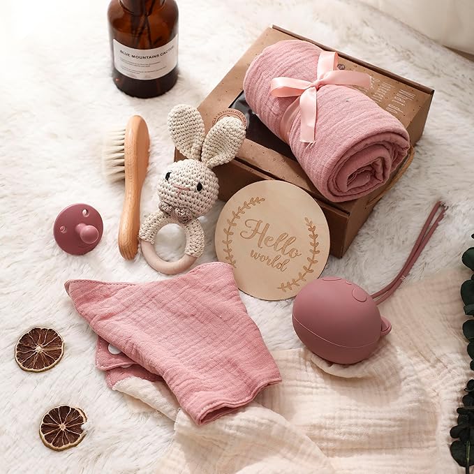 EERKEOD Baby Gift Set for Newborn New Baby Gift Set - Newborn Baby Essentials Baby Bath Set with Baby Blanket Baby Rattle - New Born Baby Girls Gift & Baby Boy Gifts for Baby Shower