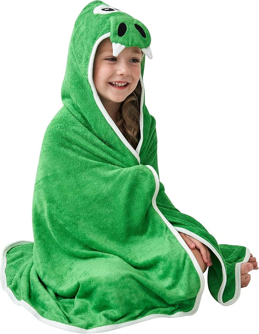 HIPHOP PANDA Hooded Towel - Rayon Made from Bamboo, Bath Towel with Bear Ears for Newborn, Babie, Toddler, Infant - Absorbent Large Baby Towel - Dinosaur, 30 x 30 Inch