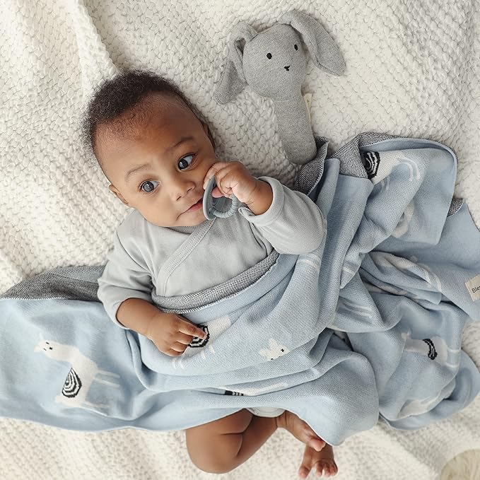Knit Baby Swaddle Blanket - 100% Luxury Cotton Soft Cozy Receiving Swaddle Crib Stroller Blanket for Shower Gift Registry for Newborns, Infants, Toddlers (Llama - Grey)