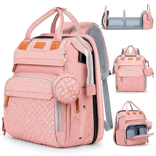 JOYCE Diaper Bag, with Diaper Changing Station, Multi-functional Large-capacity Diaper Bag Backpack, Best Gift for Newborns, Travel Essentials Diaper Bag Backpack (Pink)