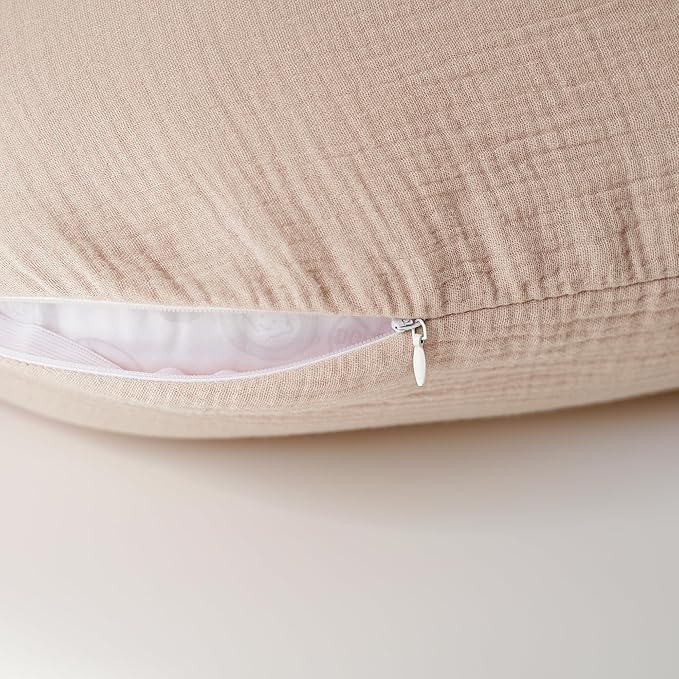 Konssy Muslin Nursing Pillow Covers, Soft and Cute Nursing Covers for Breastfeeding Pillows, Ideal for Newborn Baby Boys and Girls (Brown Leaf, Pink Sun) - 2 Pack