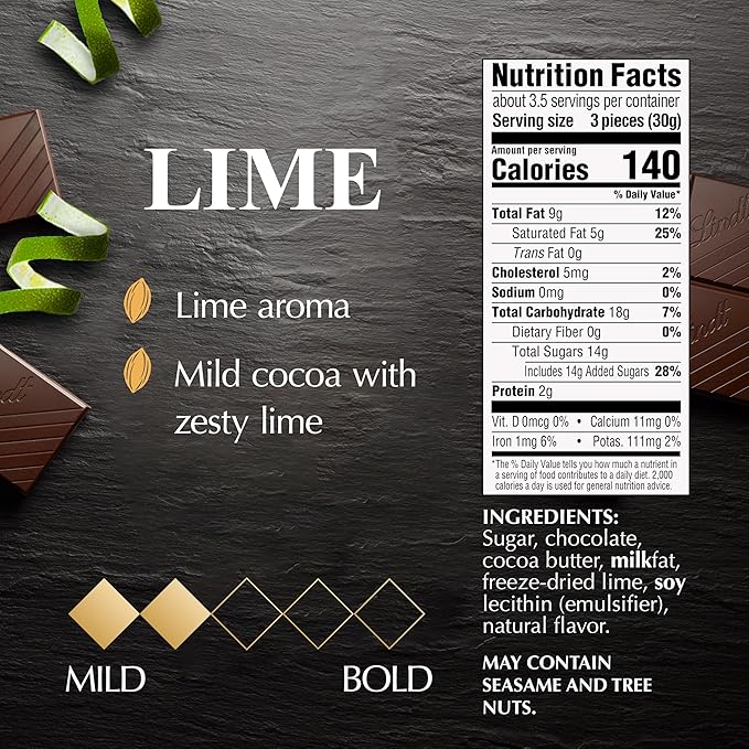 Lindt EXCELLENCE Lime Dark Chocolate Candy Bar, 12 Pack, 3.5 oz. Bar