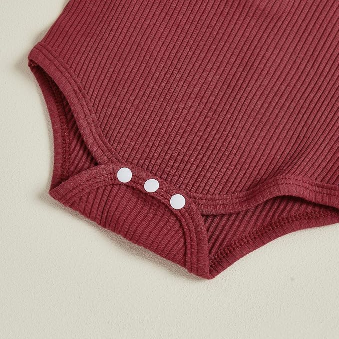 Newborn Baby Boy Clothes Long Sleeve Ribbed Bodysuit Pants Hat 3-Piece Outfit Set