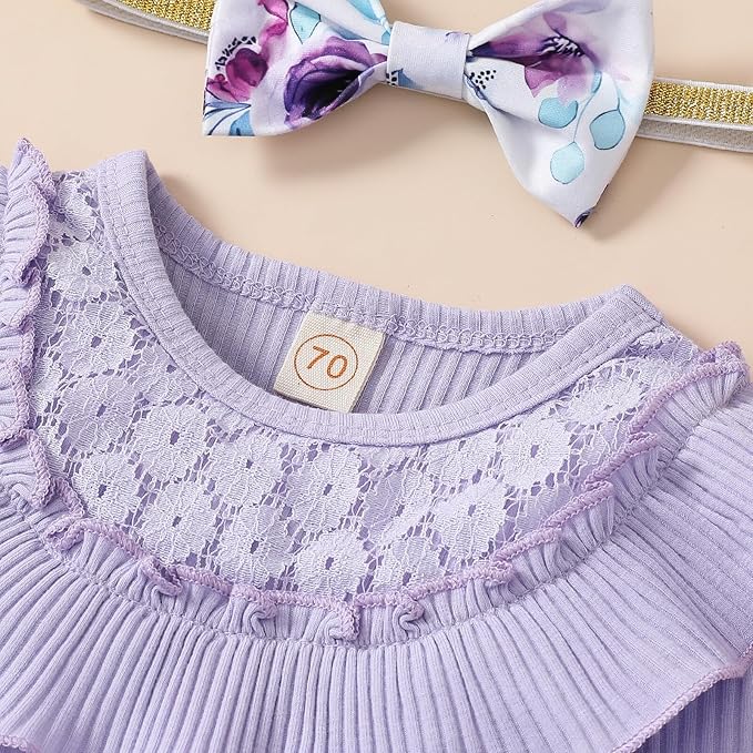Newborn Baby Girl Clothes Infant Girl Outfits Long Sleeve Ruffle Romper + Floral Pants + Headband Set