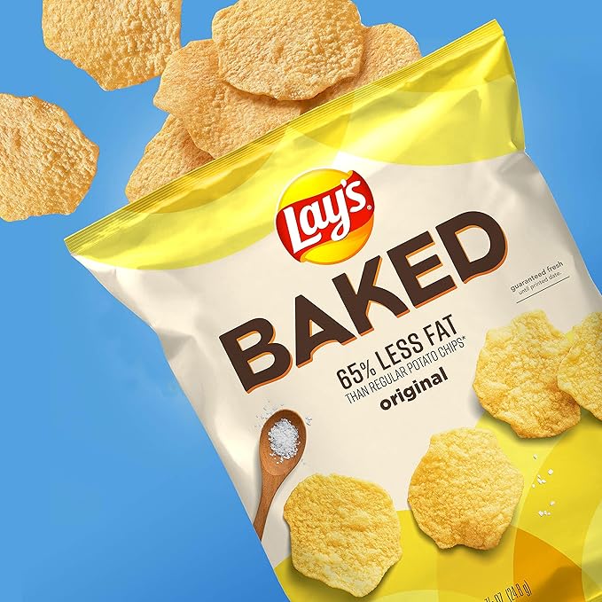 Frito Lay Baked Lay's Original Potato Chips, Gluten Free, 1.125 oz Bags, (64 Pack)