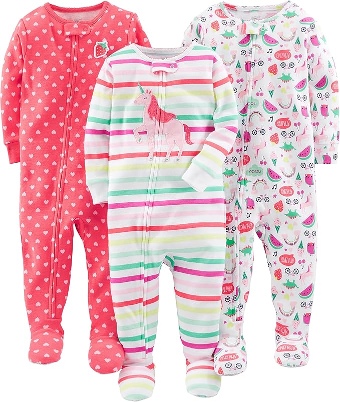 Simple Joys by Carter's Girls' 3-Pack Snug Fit Footed Cotton Pajamas