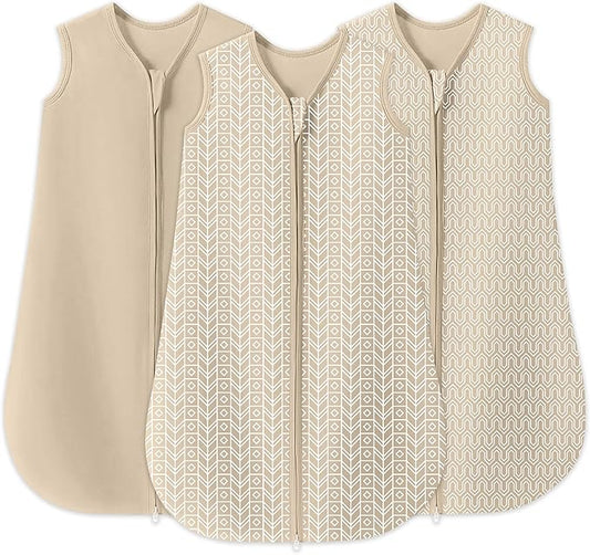 SWEET DOLPHIN Baby Sleep Sack 18-24 Months - 100% Cotton 2-Way Zipper TOG 0.5 Infant Wearable Blanket, Newborn Essentials Toddler 3 Pack Sleeping Sacks - Brown