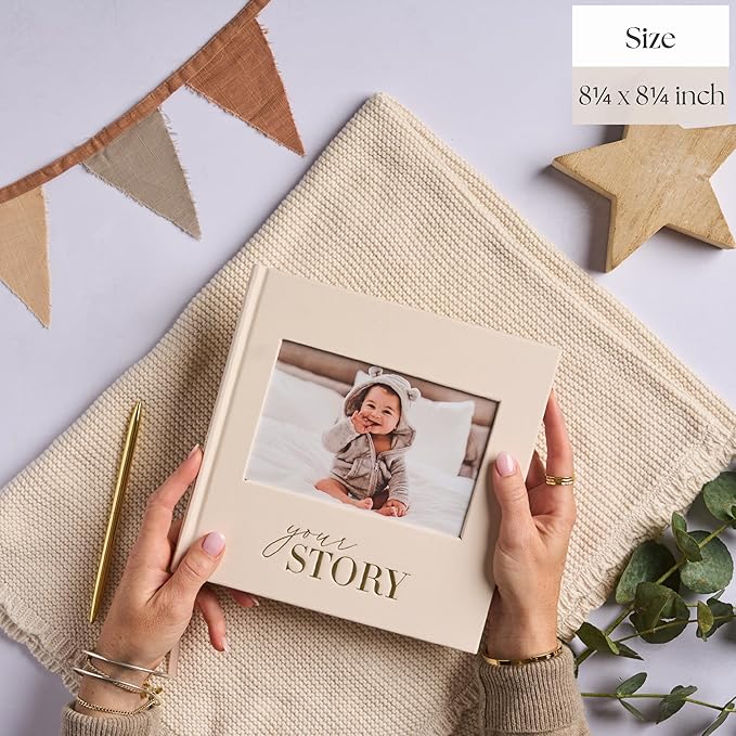 Baby Memory Book – Cream Fabric Baby Journal for Boys or Girls | Keepsake Scrapbook & Photo Album from Birth to Age 5 | Newborn Gift for Baby Shower or New Parents