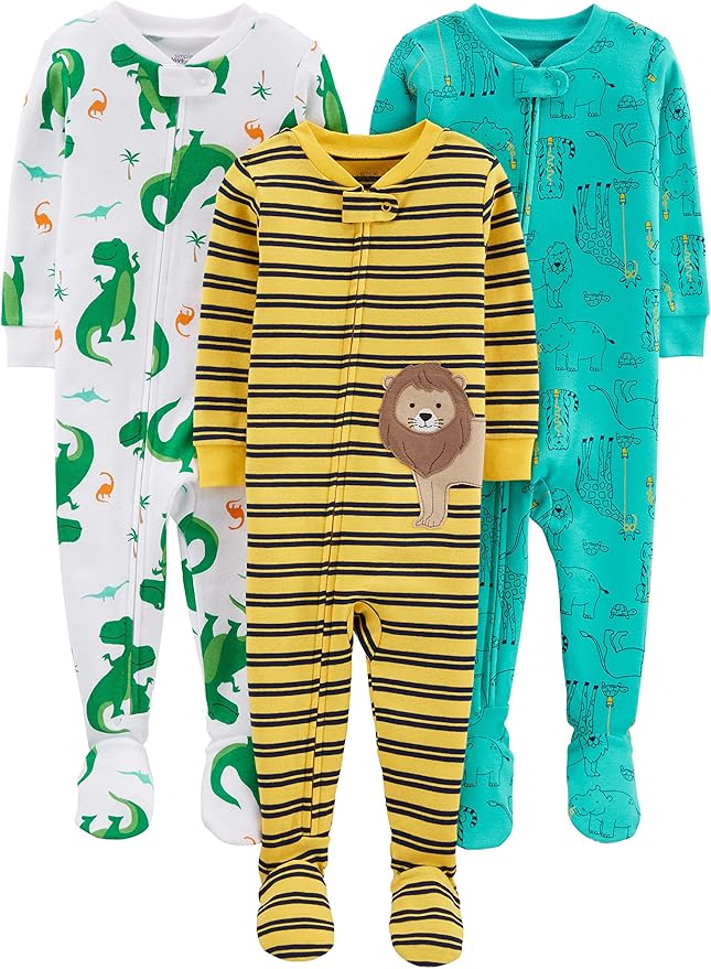 Simple Joys by Carter's Toddlers and Baby Boys' Snug-Fit Footed Cotton Pajamas, Pack of 3
