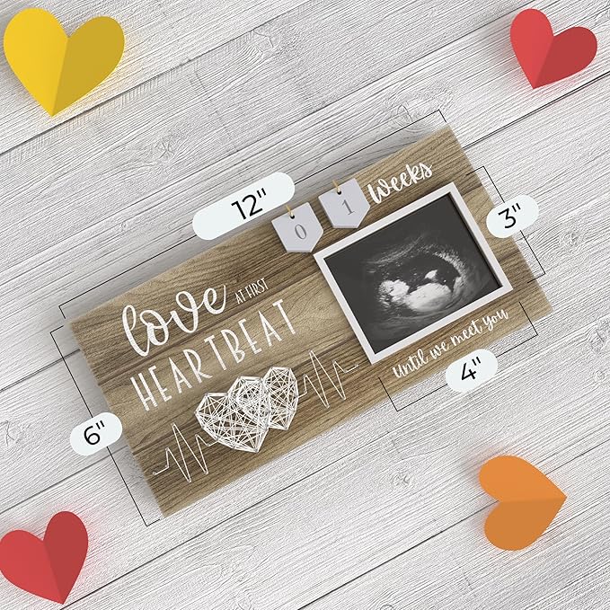 Baby Sonogram Picture Frame with Countdown Weeks - Standard 4"x3" Ultrasound Photo - Pregnancy Announcements Ideas - Gender Reveal Baby-Shower Gift - New Mom Expecting Parents to Be Keepsake Gifts