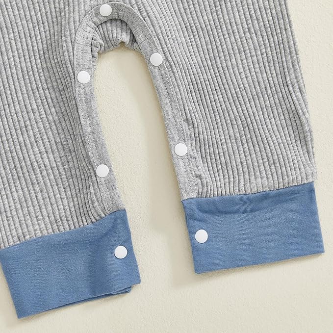 fhutpw Newborn Baby Boy Clothes Ribbed Knit Bodysuit 3 6 Months Infant Fall Long Sleeve Splicing Color Romper Jumpsuit & Hat