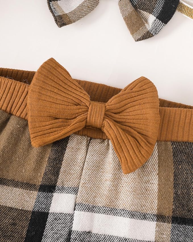 SUNNY PIGGY Baby Girl Clothes Newborn Outfits Infant Ruffle Romper 0-18M Fall Winter Flower Plaid Pants Clothing Set