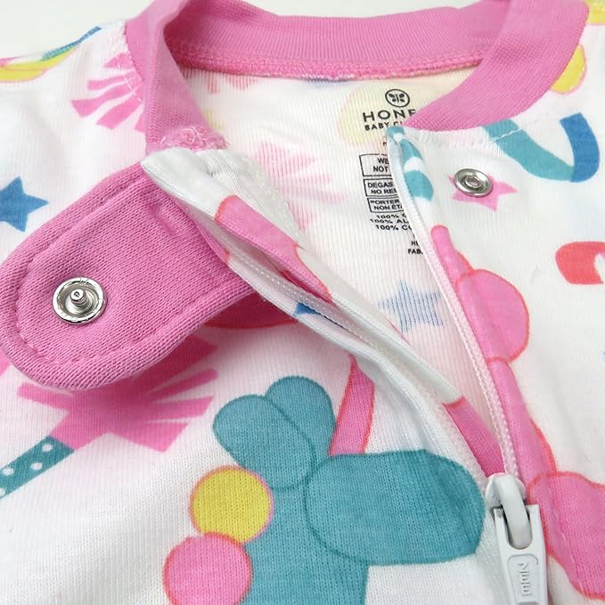 HonestBaby Non-Slip Footed Pajamas One-Piece Sleeper Zip-Front Pjs 100% Organic Cotton for Baby Girls